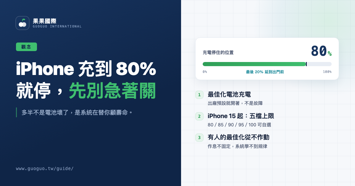 iPhone 充到 80% 就停，先別急著關